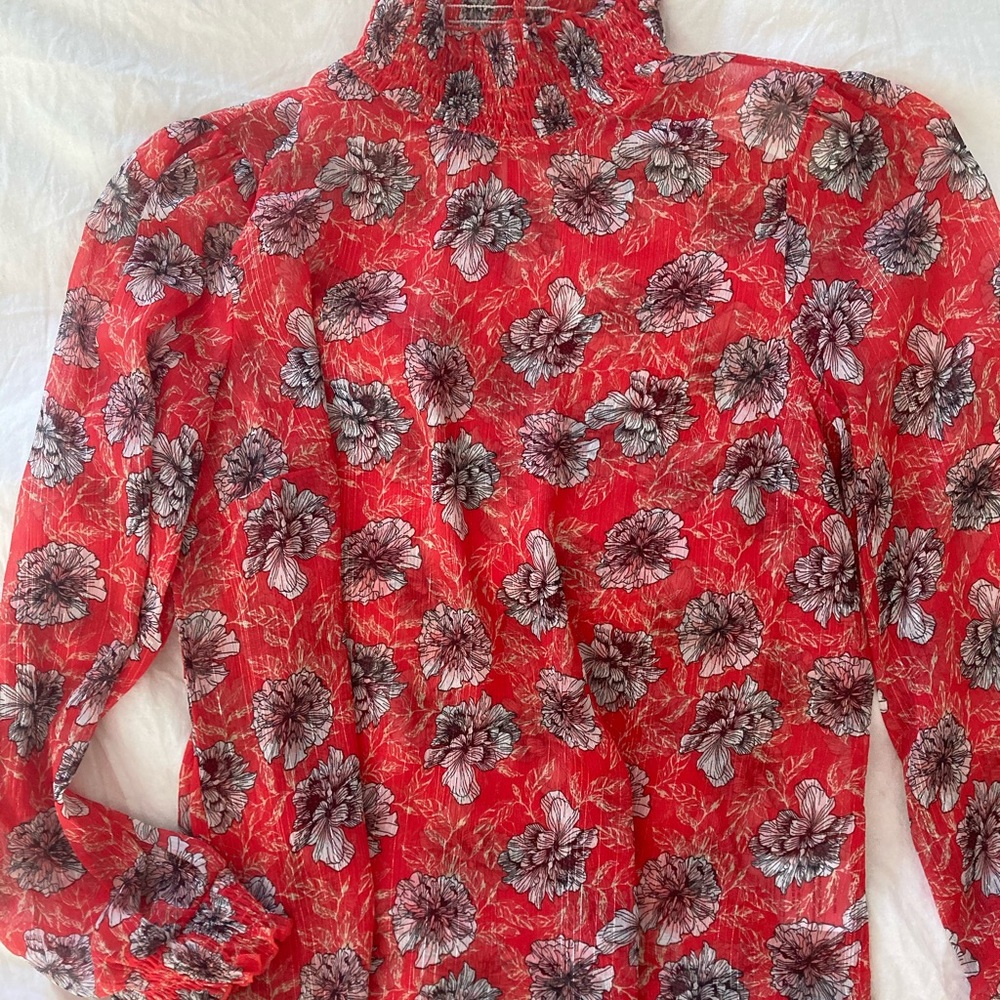 Anthropologie Red Floral Blouse